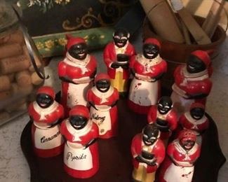 Collection of Aunt Jemima syrup pitchers, salt n' pepper shakers, spice containers