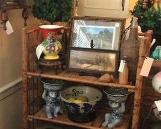 Bamboo shelf filled with treasures
