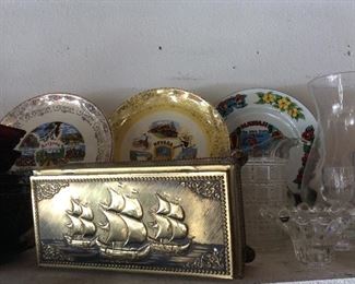 Travel plates, brass ship art