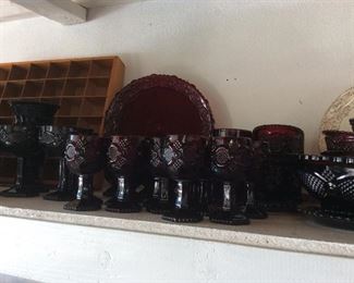 Avon red glassware set