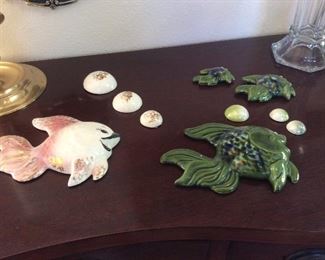 Wall art-fish and their bubbles, vintage pottery
