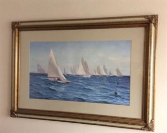 Framed sail boat art