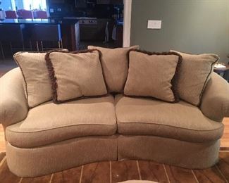 Custom Upholstered Beige Curved Sofa - 90" (we have 2 of these) 