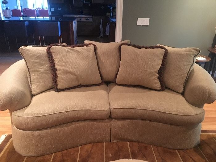 Custom Upholstered Beige Curved Sofa - 90" (we have 2 of these) 