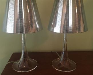 STARCK VINTAGE SILVER SHADE AND ACRYLIC BASE TABLE LAMPS 