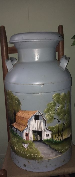 Hand painted vintage milk can