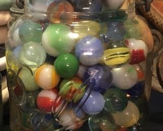 Vintage marbles in Ball canning jar