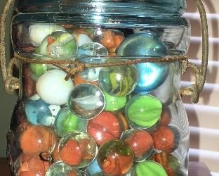 Vintage marbles in aqua Ball jar