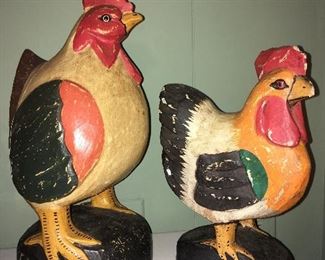 Hand painted wooden hens