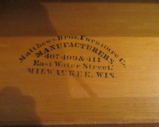 Rare marked Matthew Bros of Milwaukee furnishings
