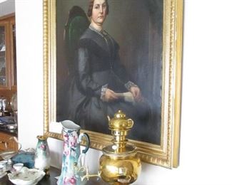 handpainted Art  Nouveau Haviland pitcher and other china along with Mrs. Lincoln