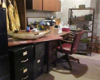 leather office chair, oak desk, taxidermy and more