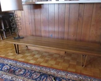 Edward Wormley: Long John bench/coffee table with MCM lamp