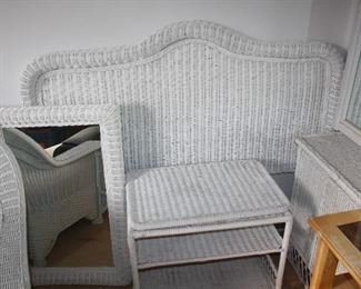 Wicker headboard and side table