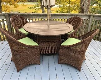 Pottery Barn all weather wicker with cushions and umbrella! Only 3 years old!