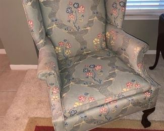 2 matching winged backed chairs Oriental Print Fabric