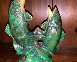 WWII handpainted ceramic Bass fish