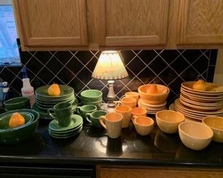 Pottery Barn 2 everyday place setting Festive Green and Harvest Gold