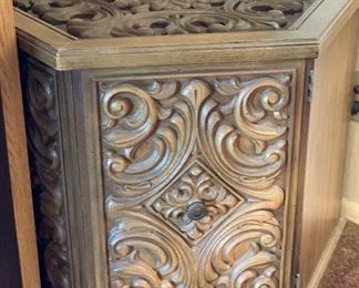 Carved Wood Polygon End Table	 	
