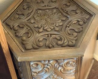 Carved Wood Polygon End Table	 	
