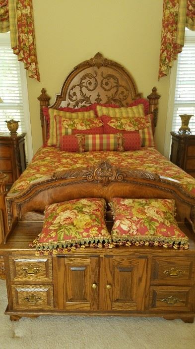 Gorgeous carved queen bed.