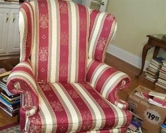 One of a pair of very nice striped Wing Chairs