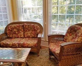 Rattan love seat and chair