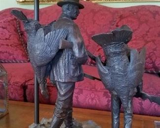 Hunter and Turkey Statuary Lamp