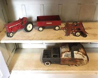 International Toy Tractor with disc and wagon