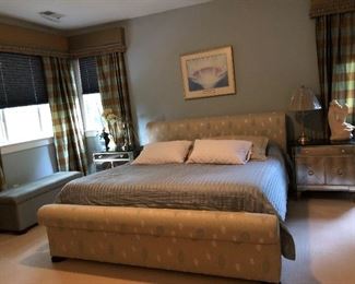 Custom King Bed by Ballard Designs., organic mattress & Basset Mirror Co Side Tables with Granite Top