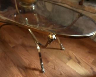 GLASS AND BRASS COCKTAIL TABLE