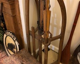 ANTIQUE SLED. ICE SKATES