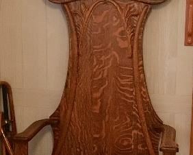 SHOWPIECE QUALITY TIGER/QUARTERSAWN OAK HALLTREE CHAIR, MIRROR, AND STORAGE.