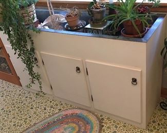 GALVANIZED INSERT SUNROOM PLANT STAND AND CABINET.