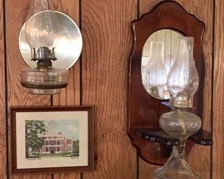 ANTIQUE OIL LAMP WITH REFLECTOR.