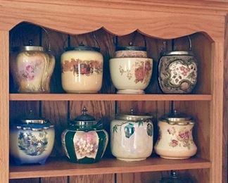 VERY NICE COLLECTION OF ANTIQUE BISCUIT JARS.