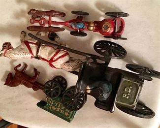 VINTAGE CAST IRON HORSE DRAWN WAGONS