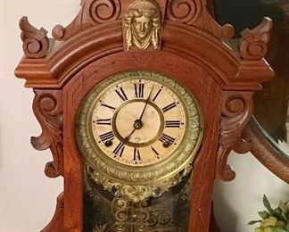 BEAUTIFUL ANSONIA WOOD MANTLE CLOCK.