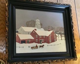 DATED 1907 C. MOSS WINTER FARM & CHURCH SCENE.