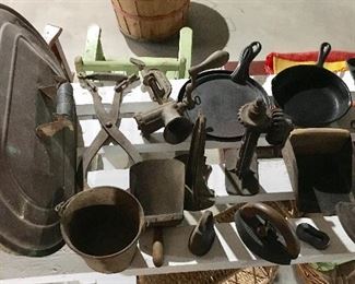 Large lot of antique and vintage cast-iron cookware