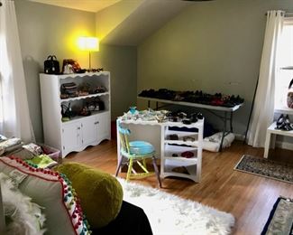 Purses by Prada, Jim Thompson, Miu Miu, Rebecca Minkoff, Hobo, along with Sunglasses, Hand Painted Chair/Desk, Shag Rug, Designer Shoes, Wellington Boots, Fun Linens, White Book Case, Desk, and more...