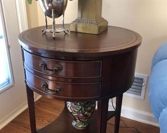  Pair leather top end tables 