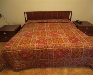 Brown Saltman bed and nightstands 