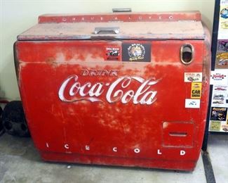 Antique Electric Coca-Cola Chest Cooler, 2 Top Hinged Doors, 36" X 44" x 28"