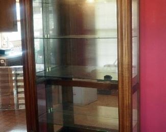 Ornate Wood Display Cabinet With Sliding Glass Door And 4 Adjustable Glass Shelves, 82" X 44" X 18"