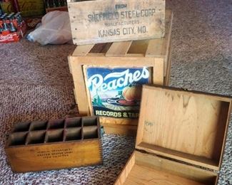 Wood "Peaches" Crate, Sheffield Steel Wood Box And More, Qty 5