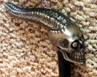 Custom 34" Metal Horned Skull Cane And Men's Wallets, Qty 3