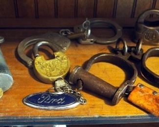 Antique Handcuffs Qty. 2 Pair And Padlocks Qty. 3, Some With Keys