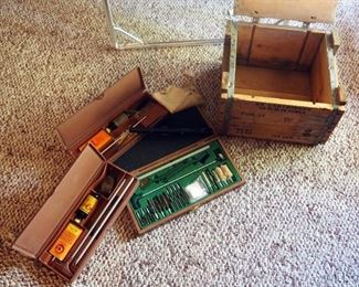 Vintage Wood Ammunition Box, Hoppe's Firearm Cleaning Kits, Glenfield 4 X 15 Rifle Scope