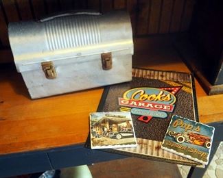 Antique Aluminum Lunch Box, Cook's Garage Menu And Coasters